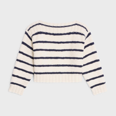 Pull Col Bateau Rayé Cashmere Cachemire - Off White / Navy