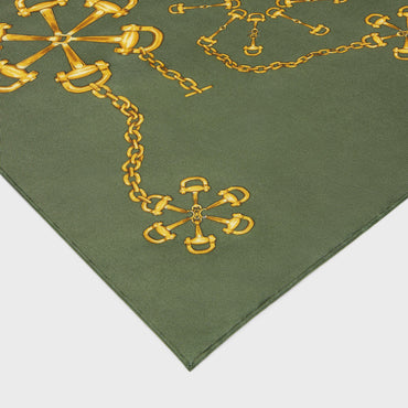 90X90Cm Square Twill Soie Mors Et Chaines - Olive