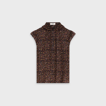 Tied Frill Collar Blouse - Black/Camel