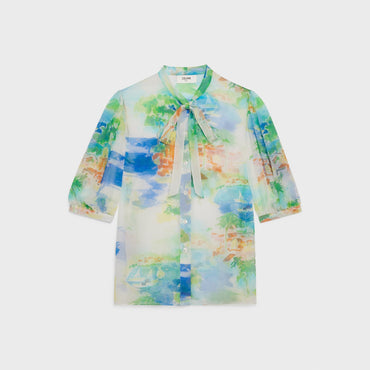 Bowl Blouse With Balloon Sleeves - Multicolor