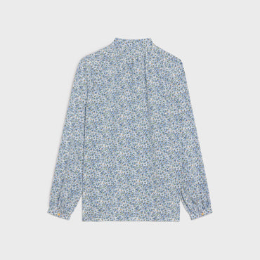 Fine Lavalliere Blouse With Pockets - Off White/Blue
