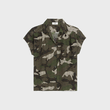 Open Collar Blouse - Black/Camouflage