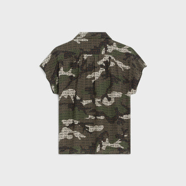 Open Collar Blouse - Black/Camouflage