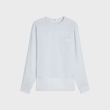Pure Blouse With Patched Pocket - White/Sky Blue