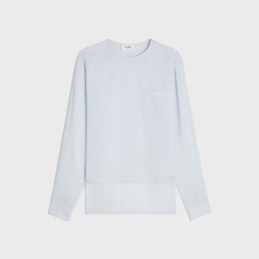 Pure Blouse With Patched Pocket - White/Sky Blue
