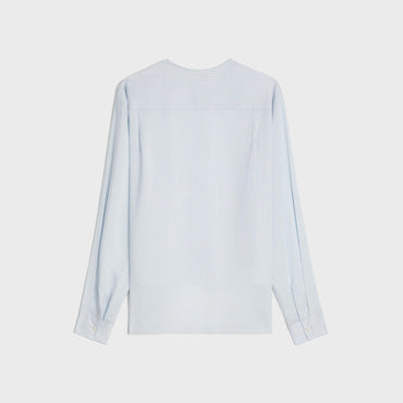 Pure Blouse With Patched Pocket - White/Sky Blue