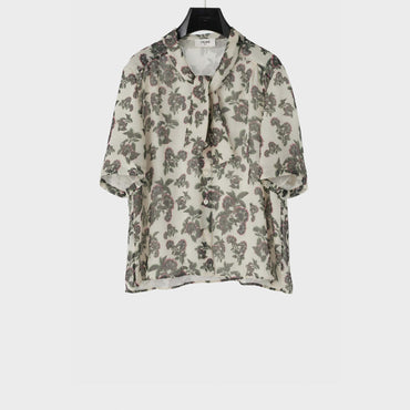 Low Lavalliere Blouse - Chalk/Black/Fuchsia