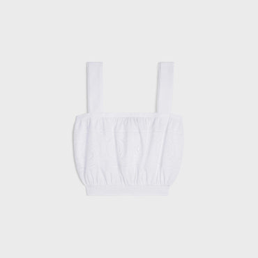 Embroidered Smock Crop Top - White