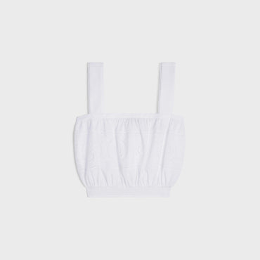 Embroidered Smock Crop Top - White