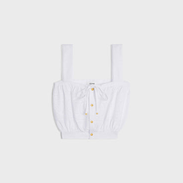 Embroidered Smock Crop Top - White