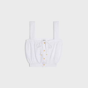 Embroidered Smock Crop Top - White