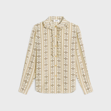 Blouse Col Claudine Frill - Ivoire/Toffee/Marron Glace