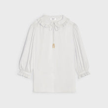 Blouse Col Claudine Frill - Craie/Bleu