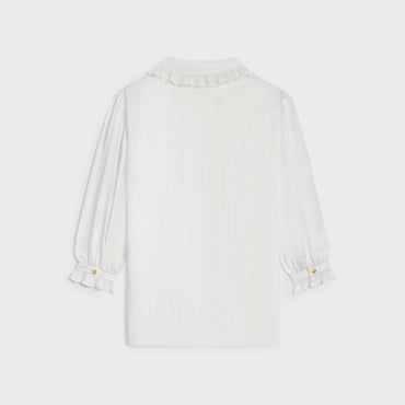 Blouse Col Claudine Frill - Craie/Bleu