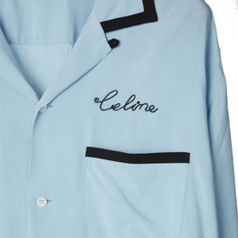 Men Loose Bowling Shirt - Light Blue