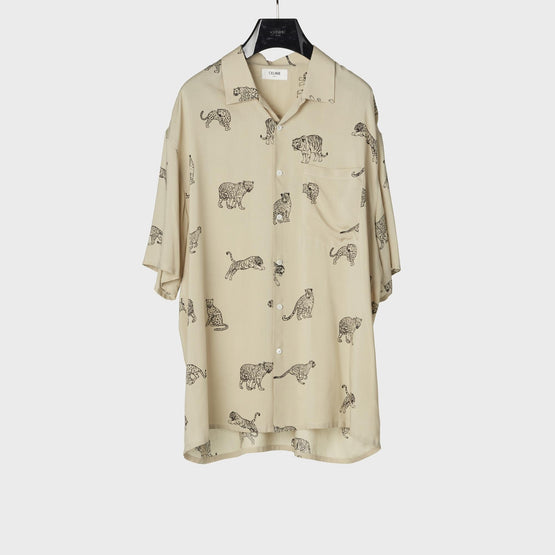 Men Oversized Hawaii Shirt - Light Beige/Black