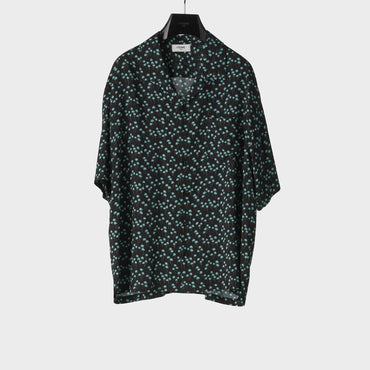 Bowling Shirt Toile Viscose Mini Palmiers - Noir/Desert/Vert