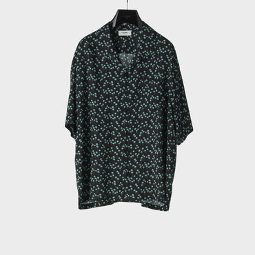 Bowling Shirt Toile Viscose Mini Palmiers - Noir/Desert/Vert