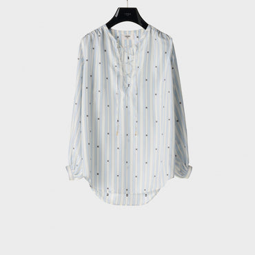 Blouse Romy Col Lacet - Craie/Ciel/Navy