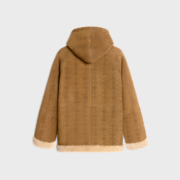 Hooded Parka Triomphe Lambskin Capuche Agneau Frise Perfore - Khaki / Ficelle