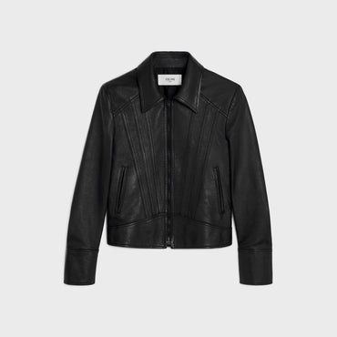 Straight Cut Jacket Lambskin Blouson Droit Découpes Agneau Souple - Black