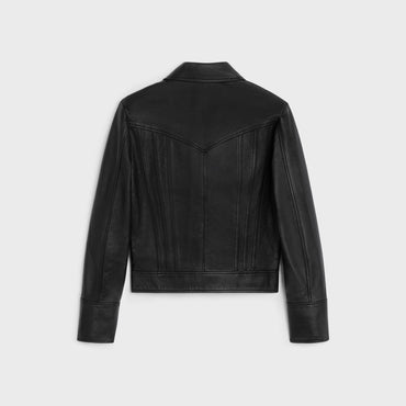 Straight Cut Jacket Lambskin Blouson Droit Découpes Agneau Souple - Black