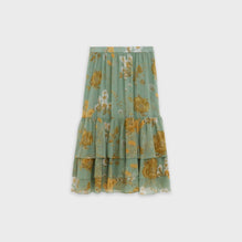 Midi Length Skirt With Ruffles - Celadon/Gold