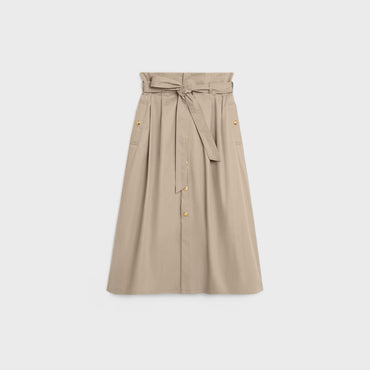 High Waist Belted Skirt - Beige
