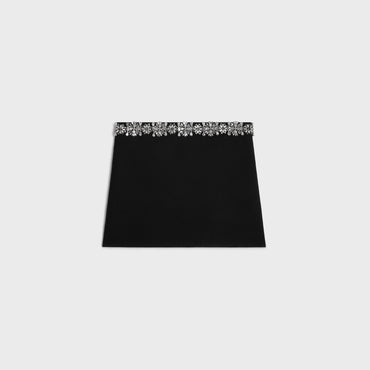 Mini Jupe Details Bijoux Diagonal Wool - Black