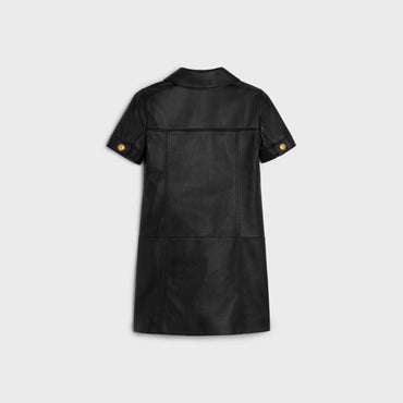 Mini Robe Col Chemise Soft Lambskin - Black