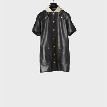 Mini Dress With Pleated Collar - Black