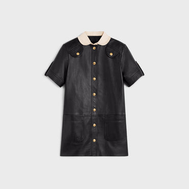 Mini Dress With Pleated Collar - Black