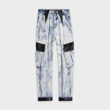 Cargo Jeans 2 W/Leather Detail - Indigo Bleach