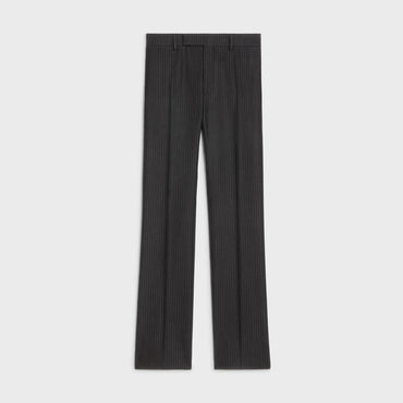 Pants Flare Cropped Flanelle Laine Pinstripe Pantalon - Noir/Craie