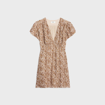 Mini Robe Babydoll Col V - Ecru/Beige/Marron