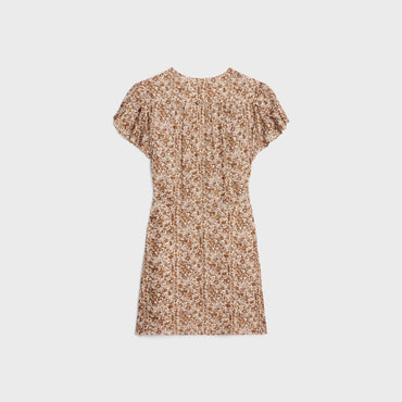 Mini Robe Babydoll Col V - Ecru/Beige/Marron
