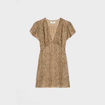 Babydoll V-Neck Mini Dress - Vanilla/Brown