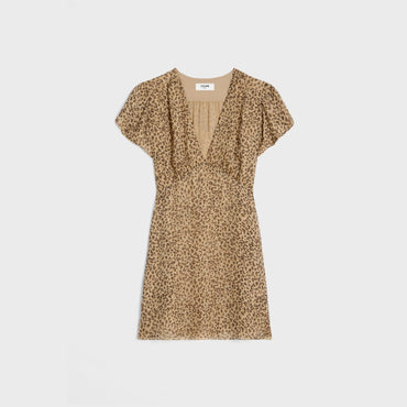 Mini Robe Babydoll Col V - Vanille/Marron