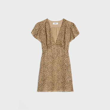 Babydoll V-Neck Mini Dress - Vanilla/Brown