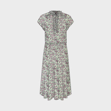 Robe Manches Capes Frill - Vert/Rose
