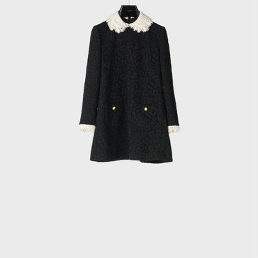 Mini Robe Trapèze Col Frill Dentelle Guipure - Black