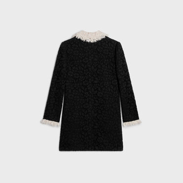 Mini Robe Trapèze Col Frill Dentelle Guipure - Black