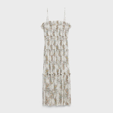 Robe Bain de Soleil Plissée - Offwhite/Vert/Rose