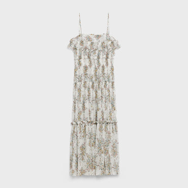 Robe Bain de Soleil Plissée - Offwhite/Vert/Rose