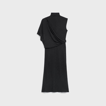 Short Sleeved Draped Dress - Black