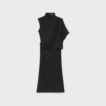 Short Sleeved Draped Dress - Black
