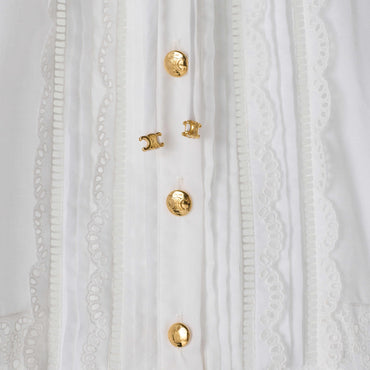 Dress Folk Broderie Anglaise Mousseline De Coton Robe - Craie