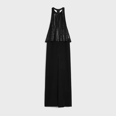 Embroidered Column Dress - Black