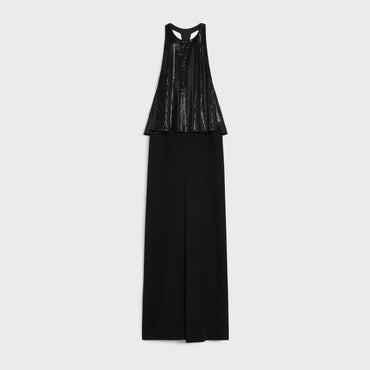 Dress Colonne Brodee Satin-Backed Crepe Robe - Black