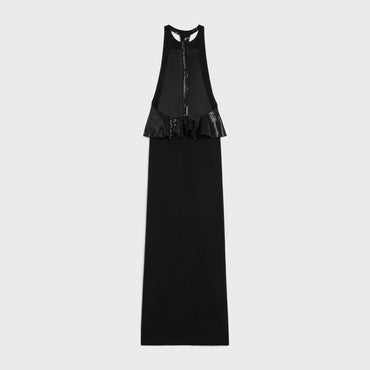 Dress Colonne Brodee Satin-Backed Crepe Robe - Black